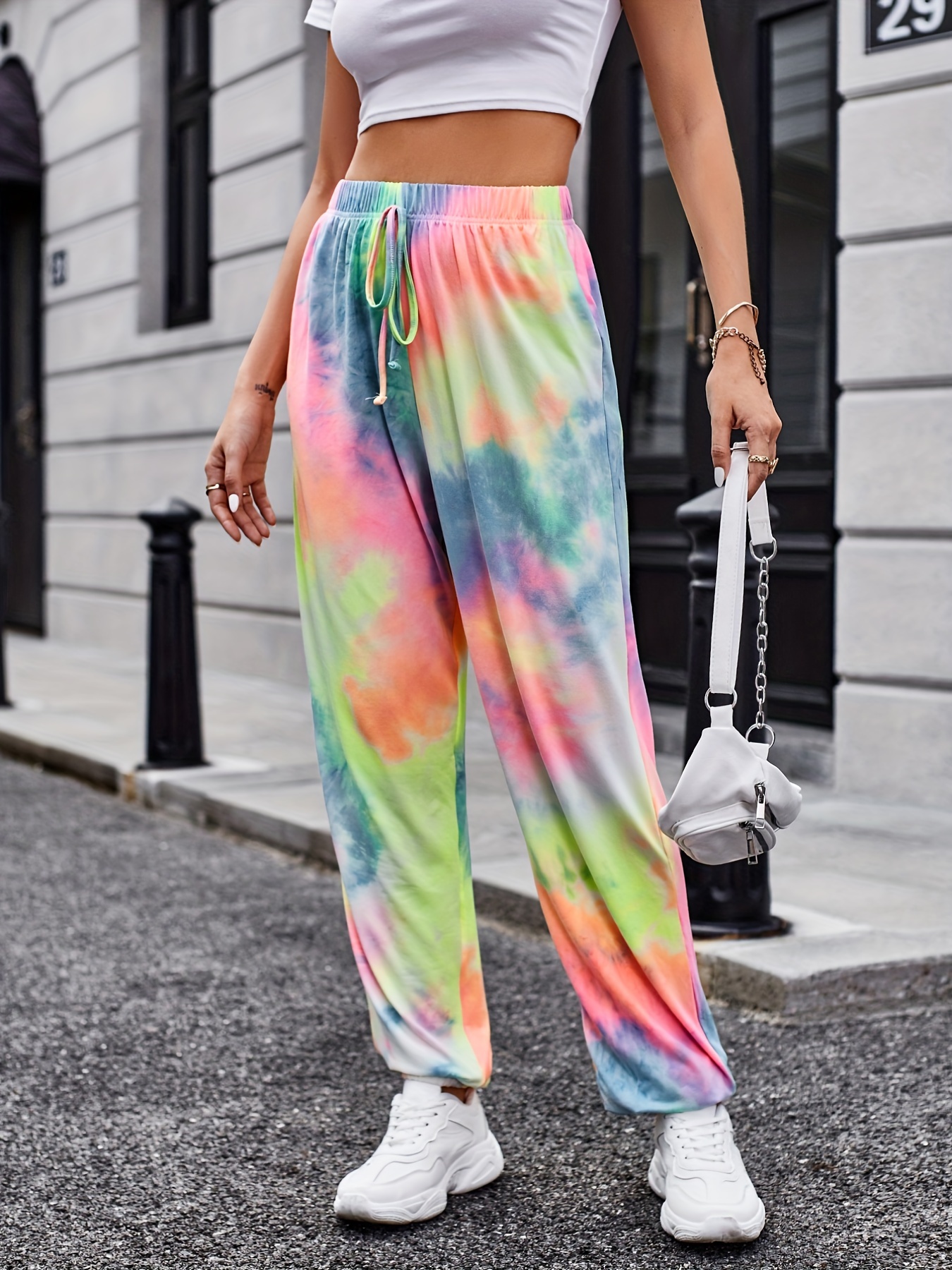 Tie Dye Colorful Rainbow Sweatpants for Women with Pockets Comfy