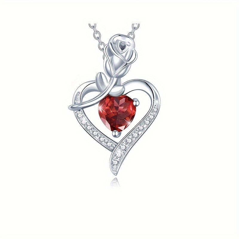 1pc elegant rose decor heart shaped pendant necklace mothers day gift jewelry for mom grandma thanksgiving gift red 5