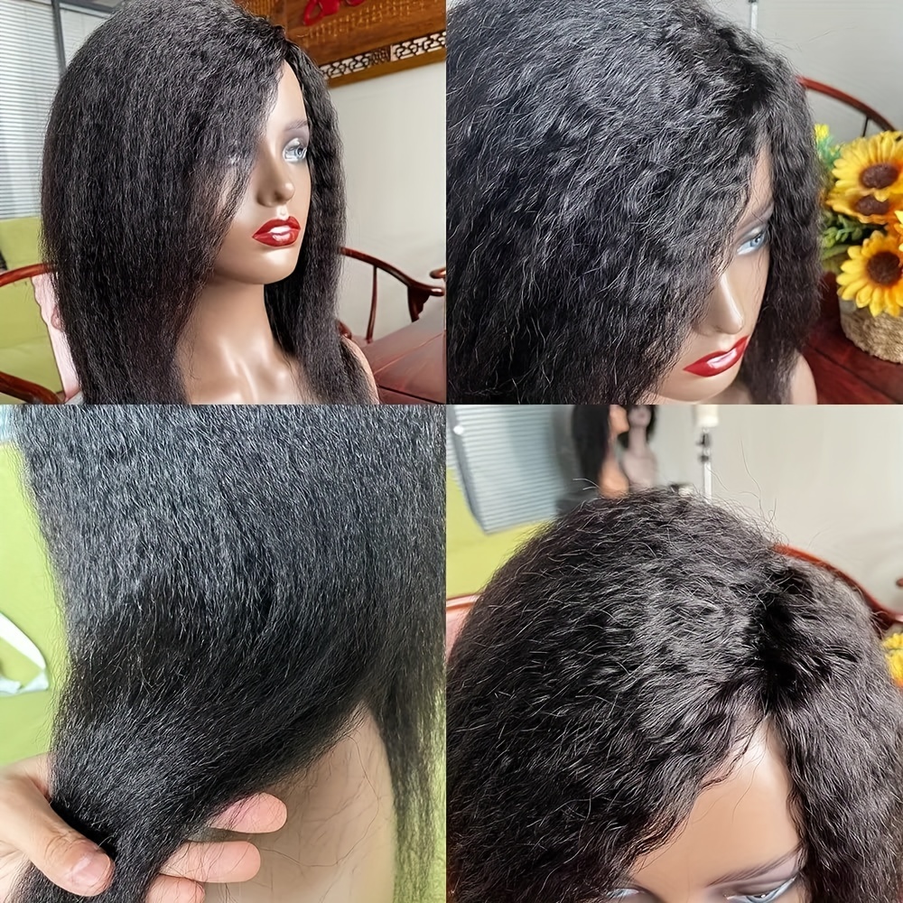 Human Hair Glueless Yaki Straight Wigs Bangs Kinky Straight Temu