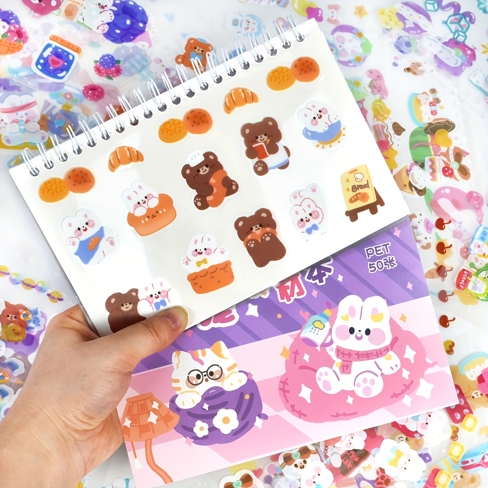 Cute Scrapbook Stickers Book 50 Pages Kawaii Bear Rabbit - Temu