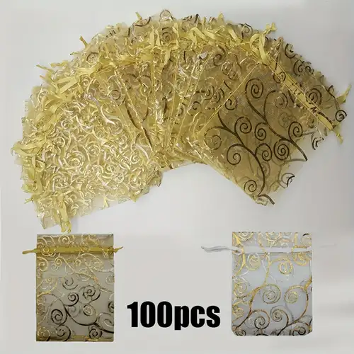 Value Pack 100pcs White/ Black Organza Bags 2.7x3.5 Inches Sheer Drawstring  Gift Bags Jewelry