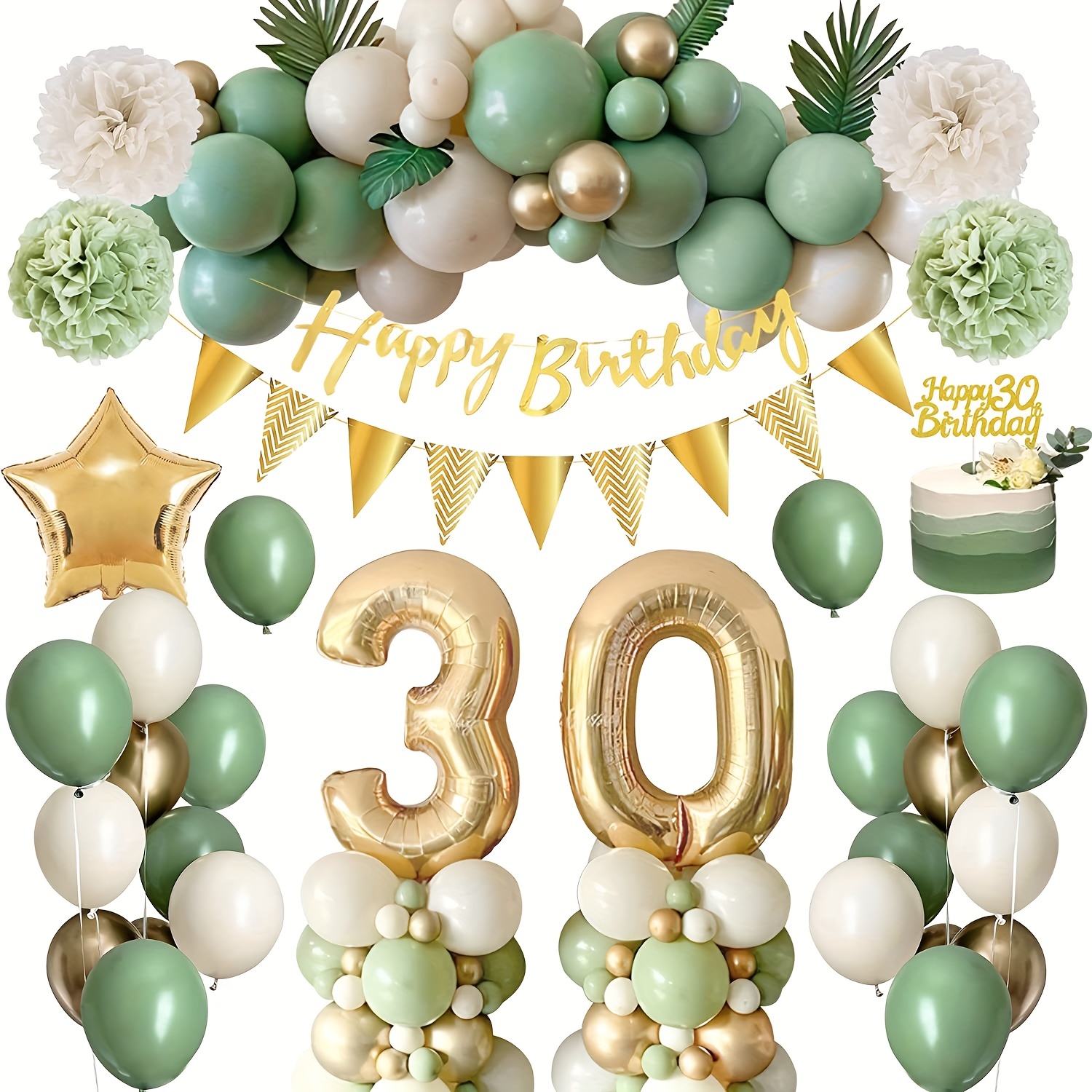 Globos de 30 cumpleaños para él y ella, decoraciones doradas y negras de 30  cumpleaños, globos de látex con confeti dorado para aniversario de 30