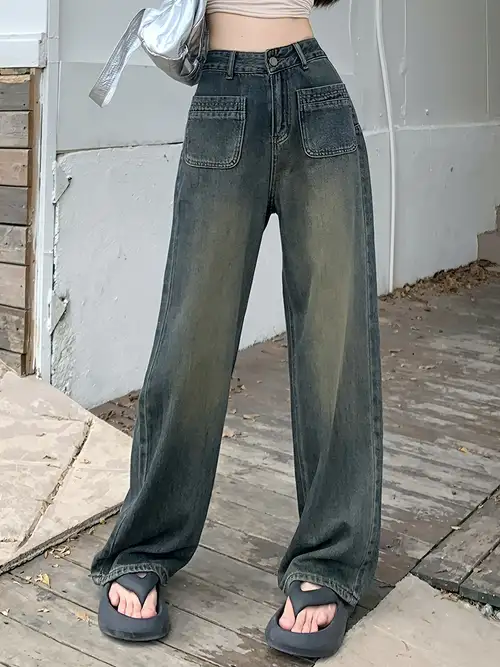 Straight Wide Leg Vintage 90s Jeans Women High Waist Loose - Temu Canada