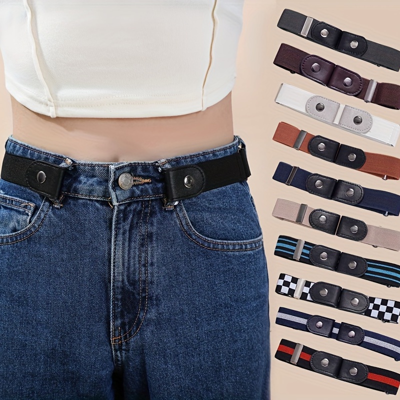 Black No Buckle Elastic Belts Adjustable Unisex Stretch Waist Belt For 