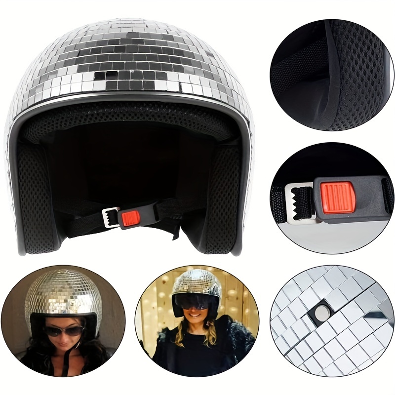 Sparkling Silver Disco Ball Helmet With Retractable Visor - Temu