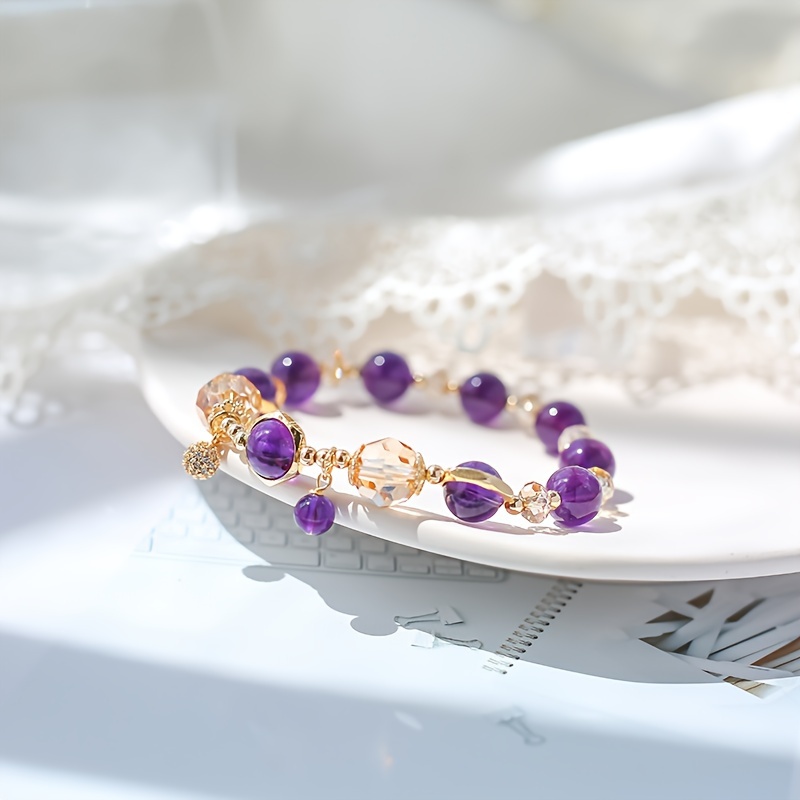 Amethyst Beads Bracelet Luxury NICHE Exquisite Hand String Purple Beads Bracelet Girlfriend Gift,Bracelet for Women,Temu