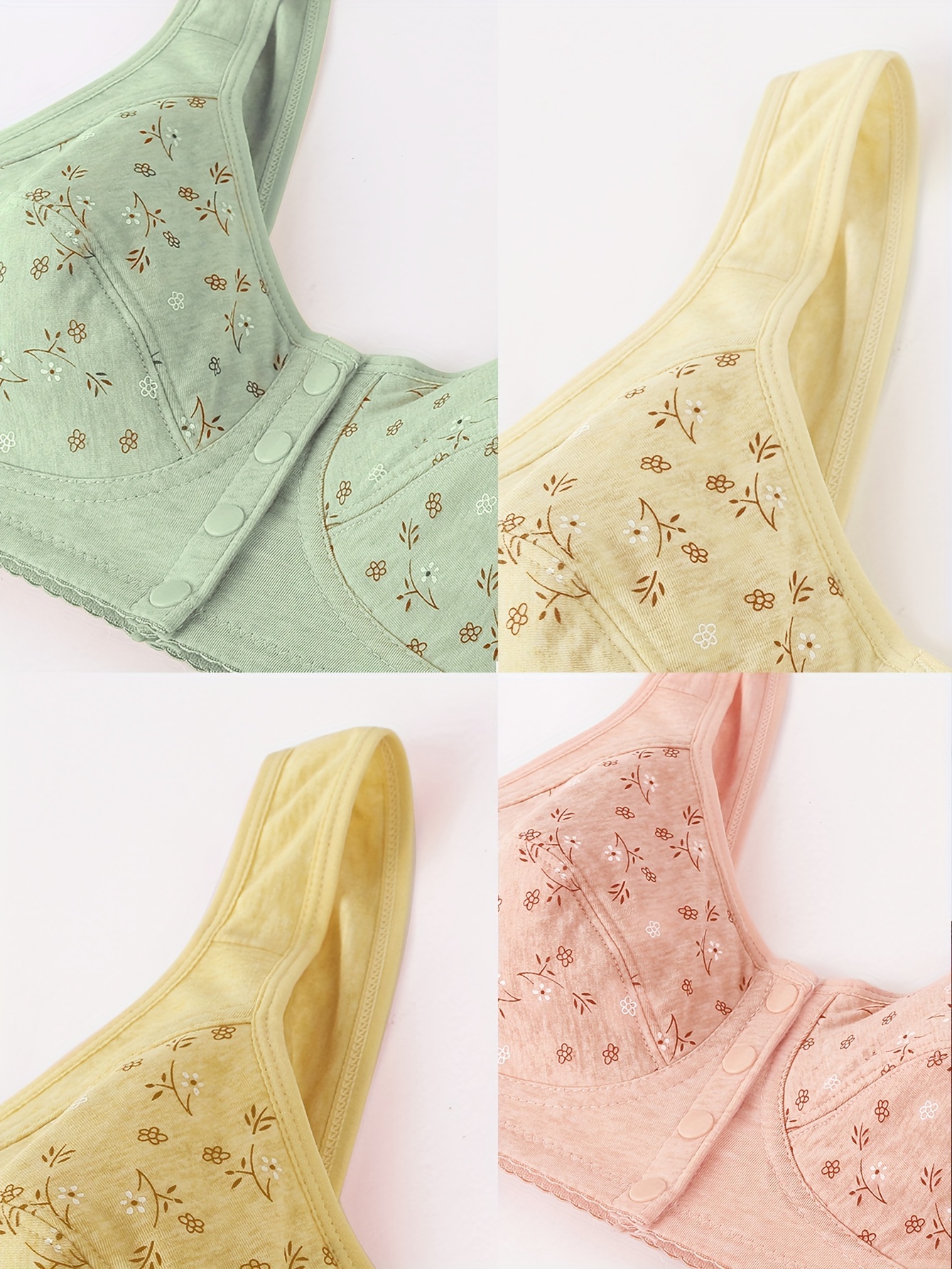 7pcs Floral Print Wireless Bras, Comfy & Breathable Front Buckle Bra,  Women's Lingerie & Underwear