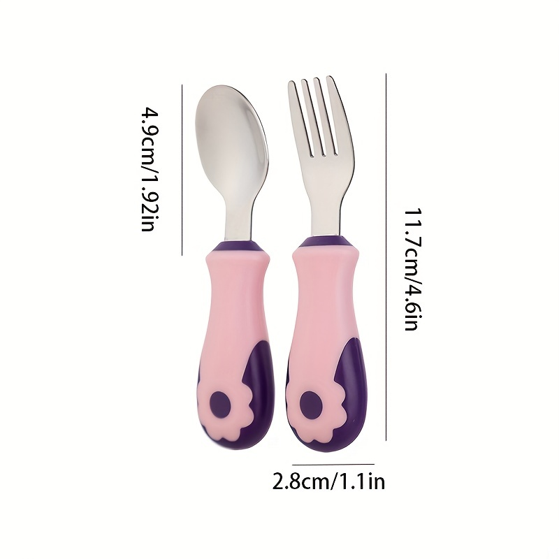 2Pcs/Set Infant Baby Cartoon Silicone Spork Learning Food Eating