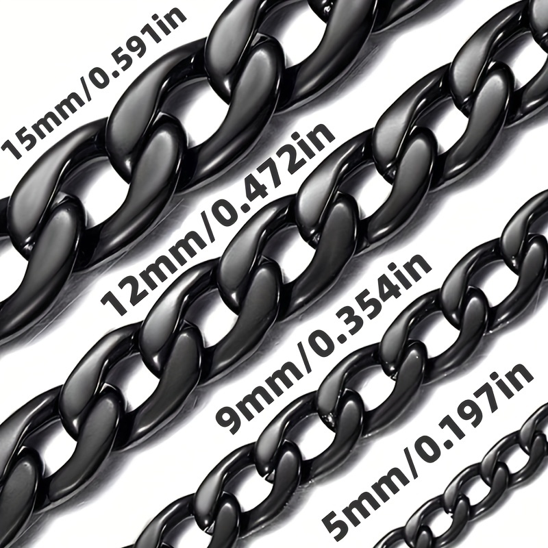 

1pc Stainless Steel Black Cuban Link Chain Necklace For Men And Women, Available In Widths Of 5mm/9mm/12mm/15mm And Lengths Of 18"/20"/22"/24"/26"/28