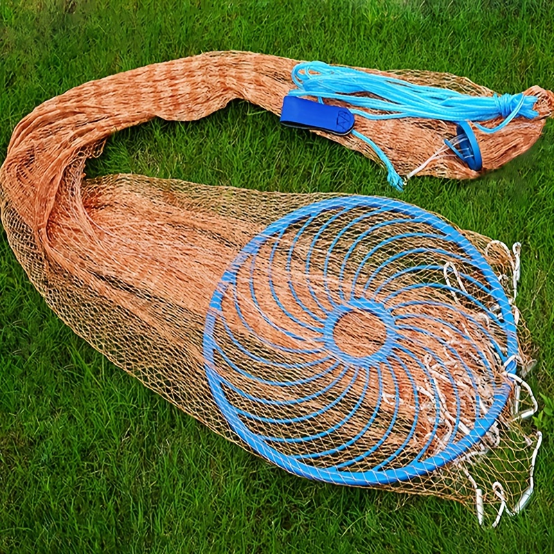 Catch More Fish with this Braided Line Hand Throw Fishing Net - Steel  Pendant & Big Plastic Blue Ring Included!