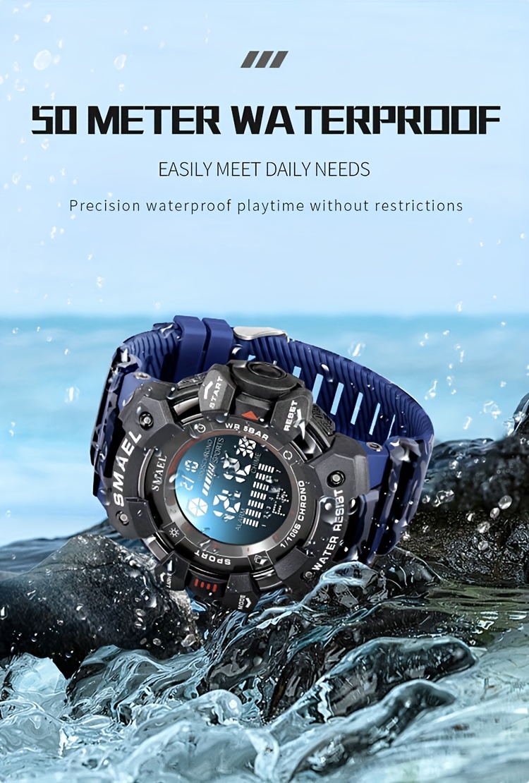   sports digital wristwatch for outdoor mountaineering led night light multifunctional alarm calendar watch with large dial camo strap details 3