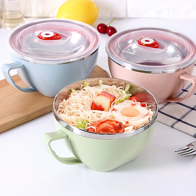 1pc Double-Layer Stainless Steel Instant Noodle Bowl - Anti