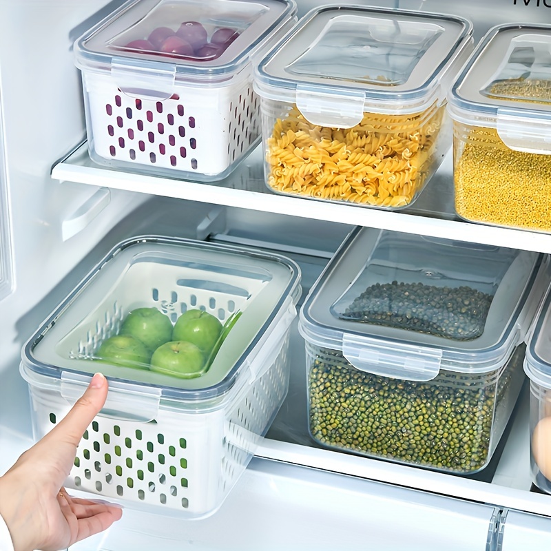 Produce Storage Fruit Containers For Fridge Refrigerator Organizer Bins  With Lid Drain Baskets Veggie and Berry