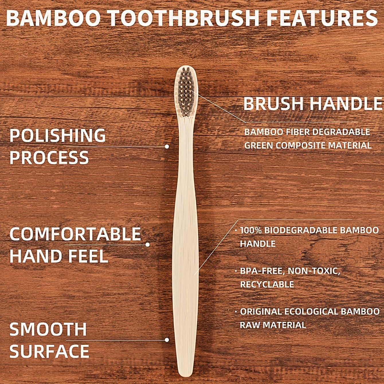 10pcs Bamboo Biodegradable Toothbrush Soft Bristles Wooden Handle Eco Friendly