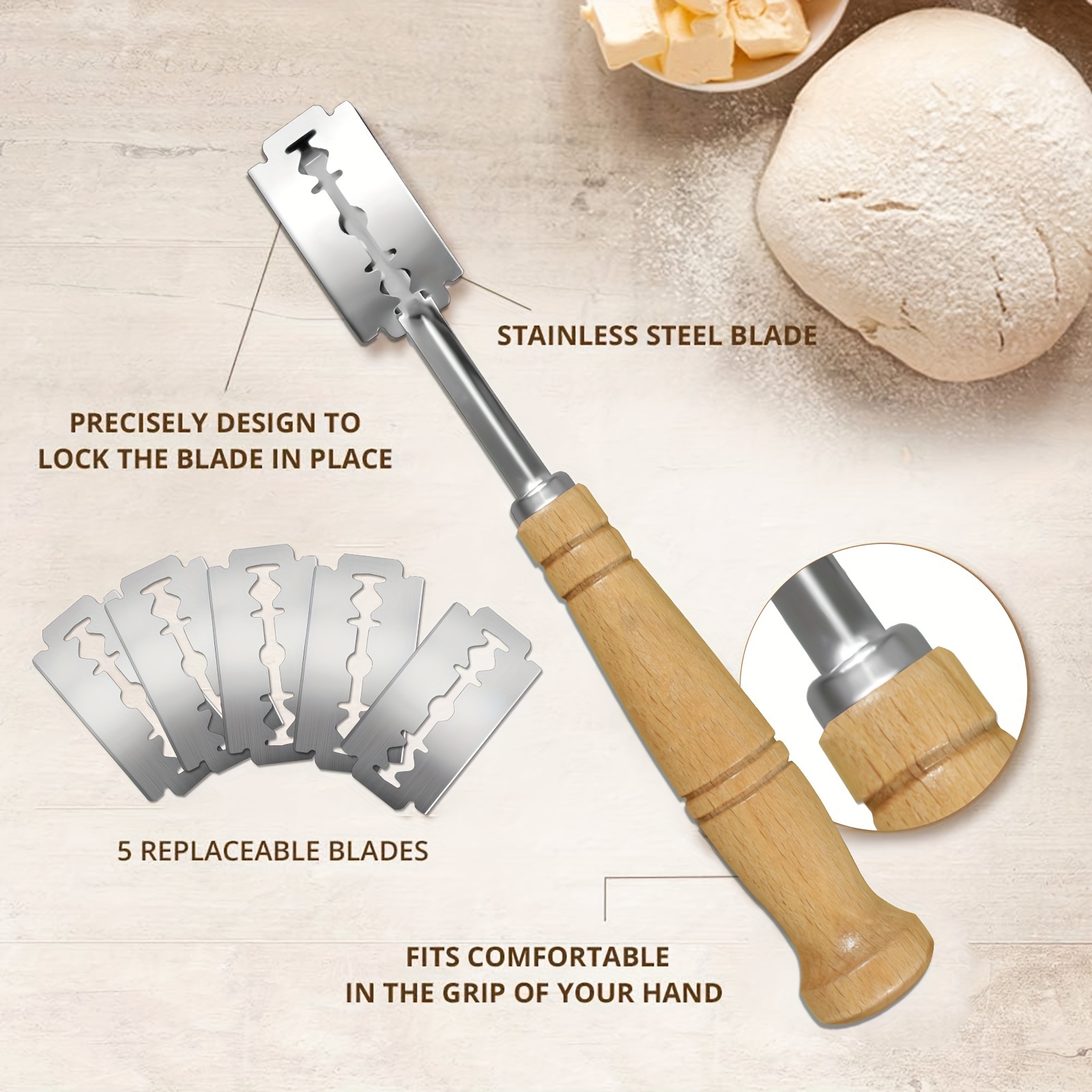 Wooden Handle Sourdough Bread Scoring Lame Bread Slashing Tool With Blades  Bakers Lame Dough Scoring Knife - Temu South Korea