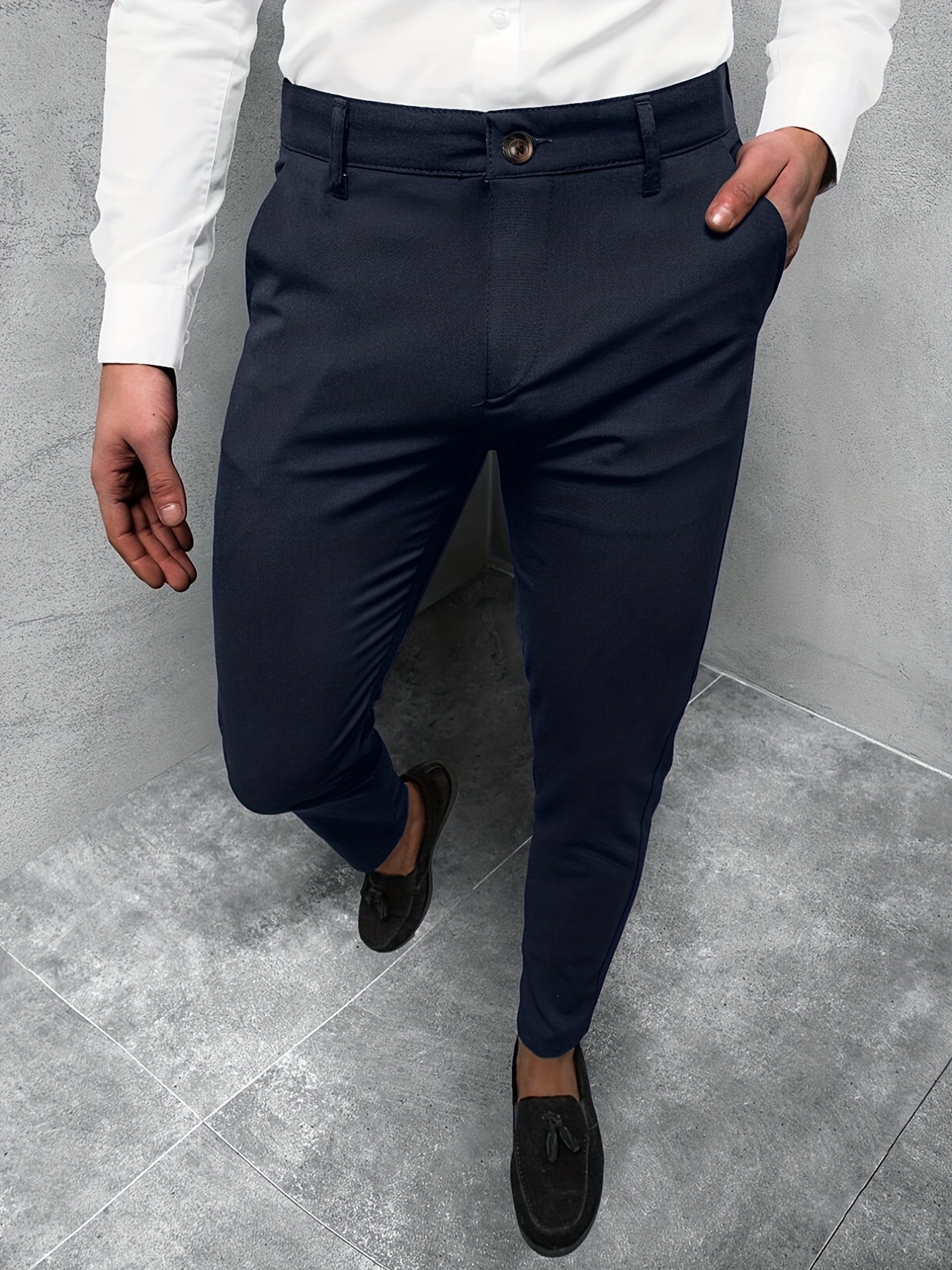 Elegant Slim Fit Slacks, Men's Semi-formal Vintage Style Slightly