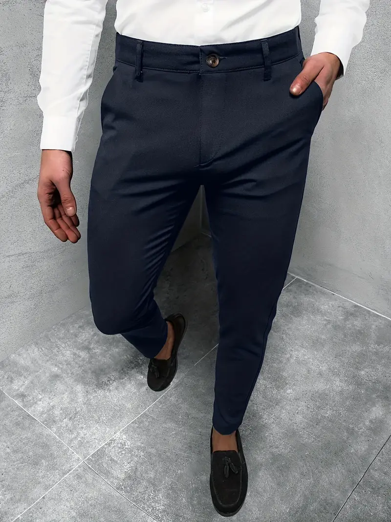 Elegant Slim Fit Slacks Men's Semi formal Vintage Style - Temu Canada