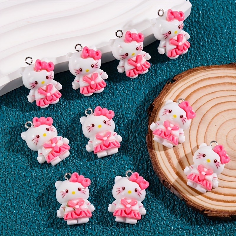 

10pcs/pack Of Cute Sanrio Cartoon Pink Color Warrior Clothes Kt Cat Resin Hello Kitty Car Charms For Diy Necklace Earrings Bag Pendant And Other Jewelry