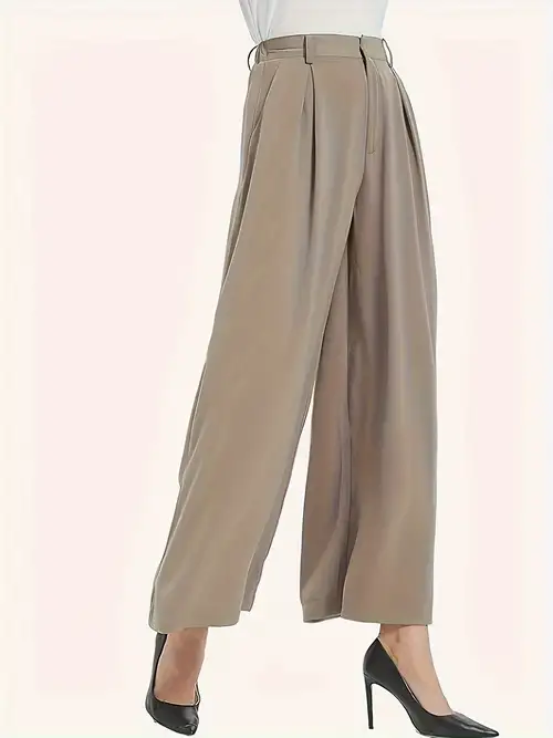 Solid High Waist Pants Casual Wide Leg Pleated Pants Women's - Temu