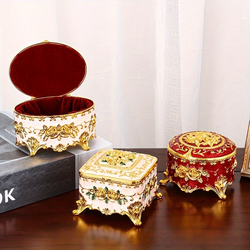 Size L - Vintage Jewellery Case Fashion Jewelry Box Zinc-alloy Metal trinket  box Carved Flower Rose Square Shaped - AliExpress