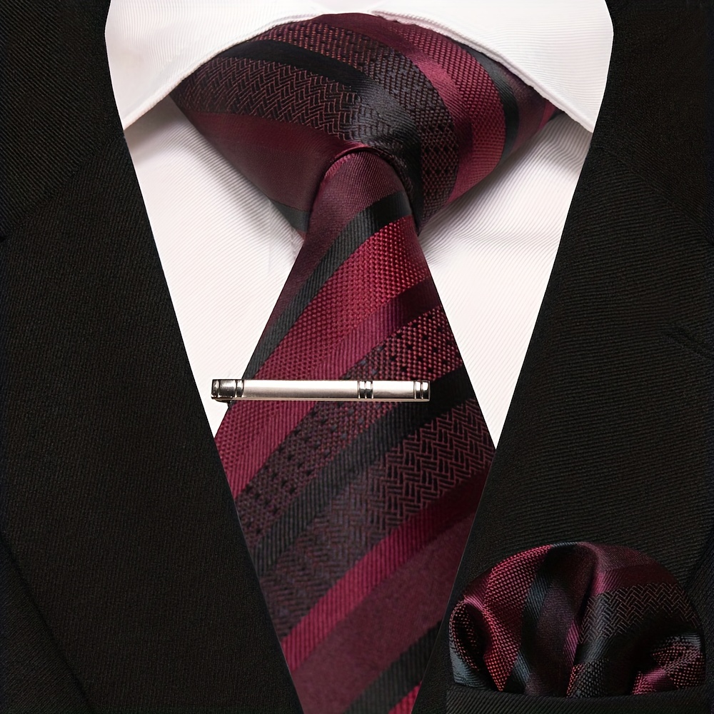 3pcs Striped Tie And Pocket Square Set for Men