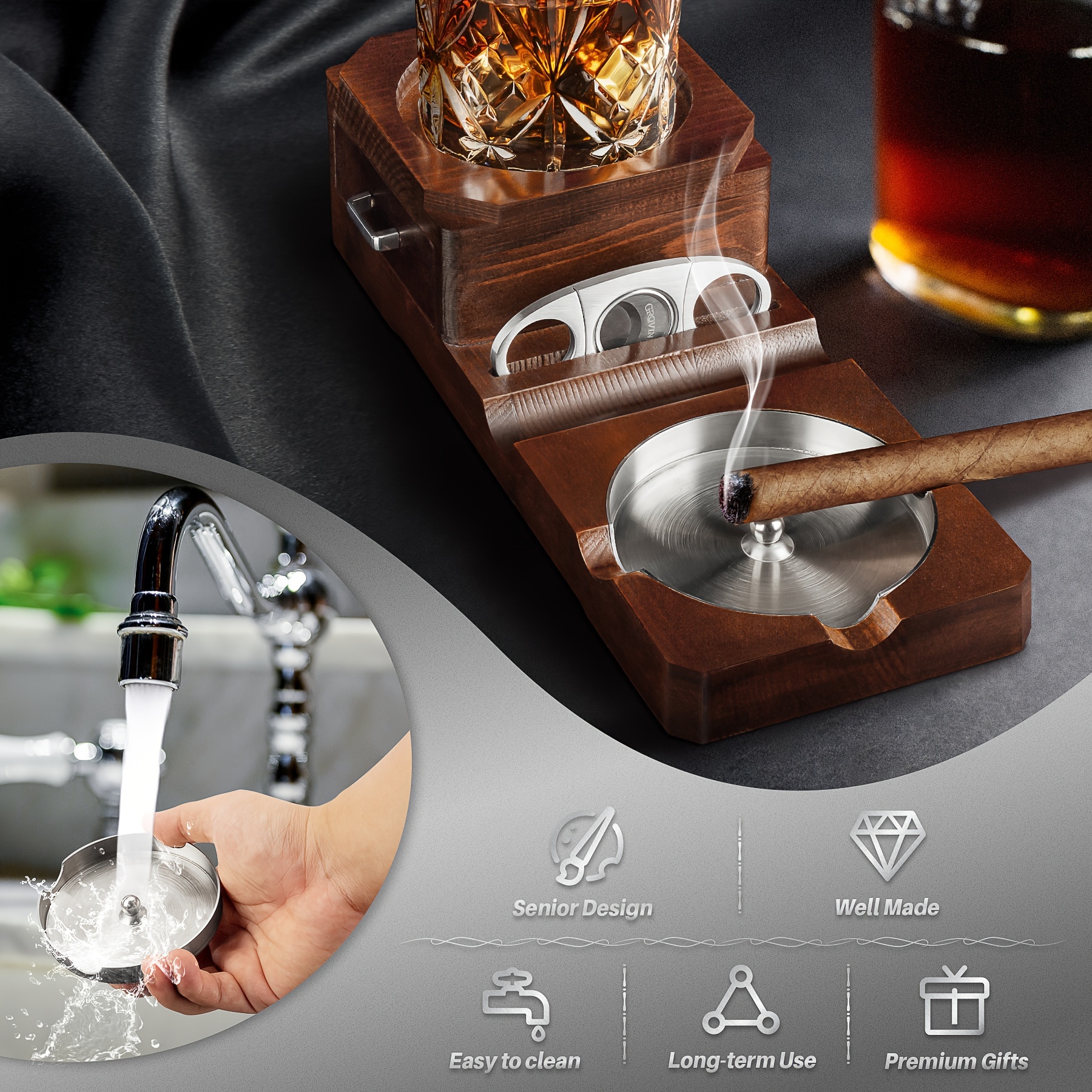 Ashtrays Whiskey Glass Tray And Holder For Indoor - Temu