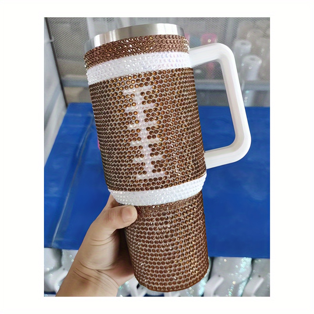 Bling Shinning Double Wall Studded Tumbler With Handle, Leak-proof Lid  Insulated Coffee Mug Stainless Steel Travel Mug, Portable Large Capacity  Thermal Bottles, Climbing Traveling Hiking Tumbler - Temu