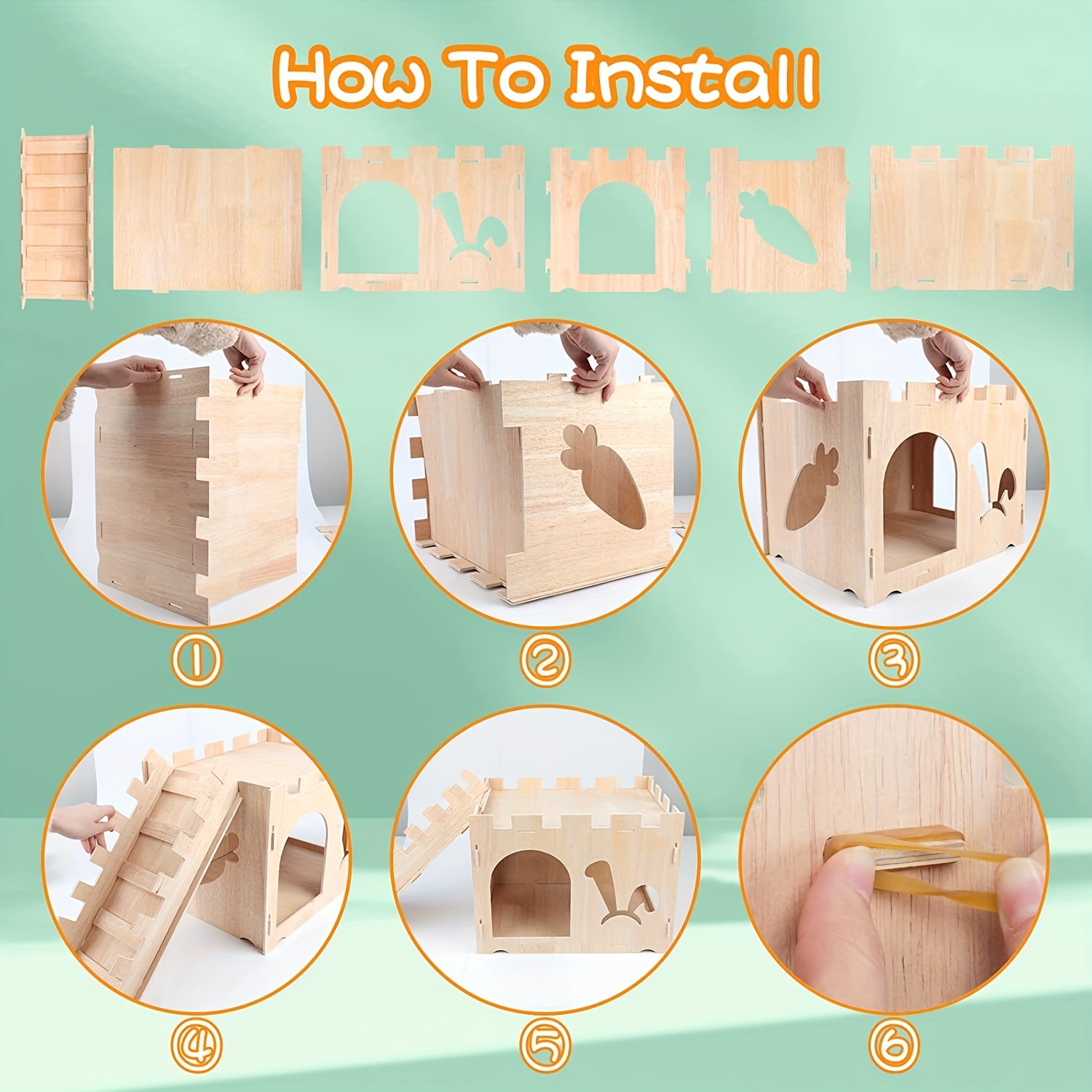 1pc Pet Wooden Diy Hideout House For Hamster Rabbit Small - Temu