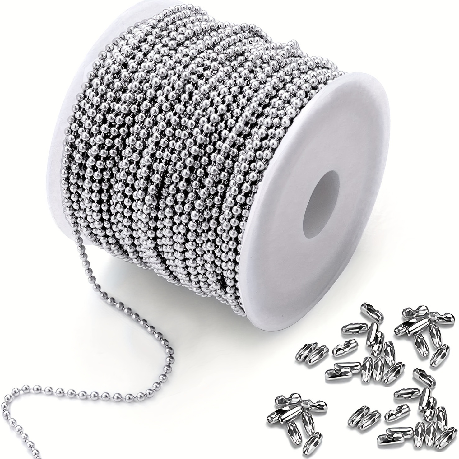 Ball Chain Dog Tag Necklace - 4 and 24 Inches Long - 2.4mm Bead Size -  Matching Connector - Adjustable Metal Bead Chain - Multiple Pack Sizes -  Black