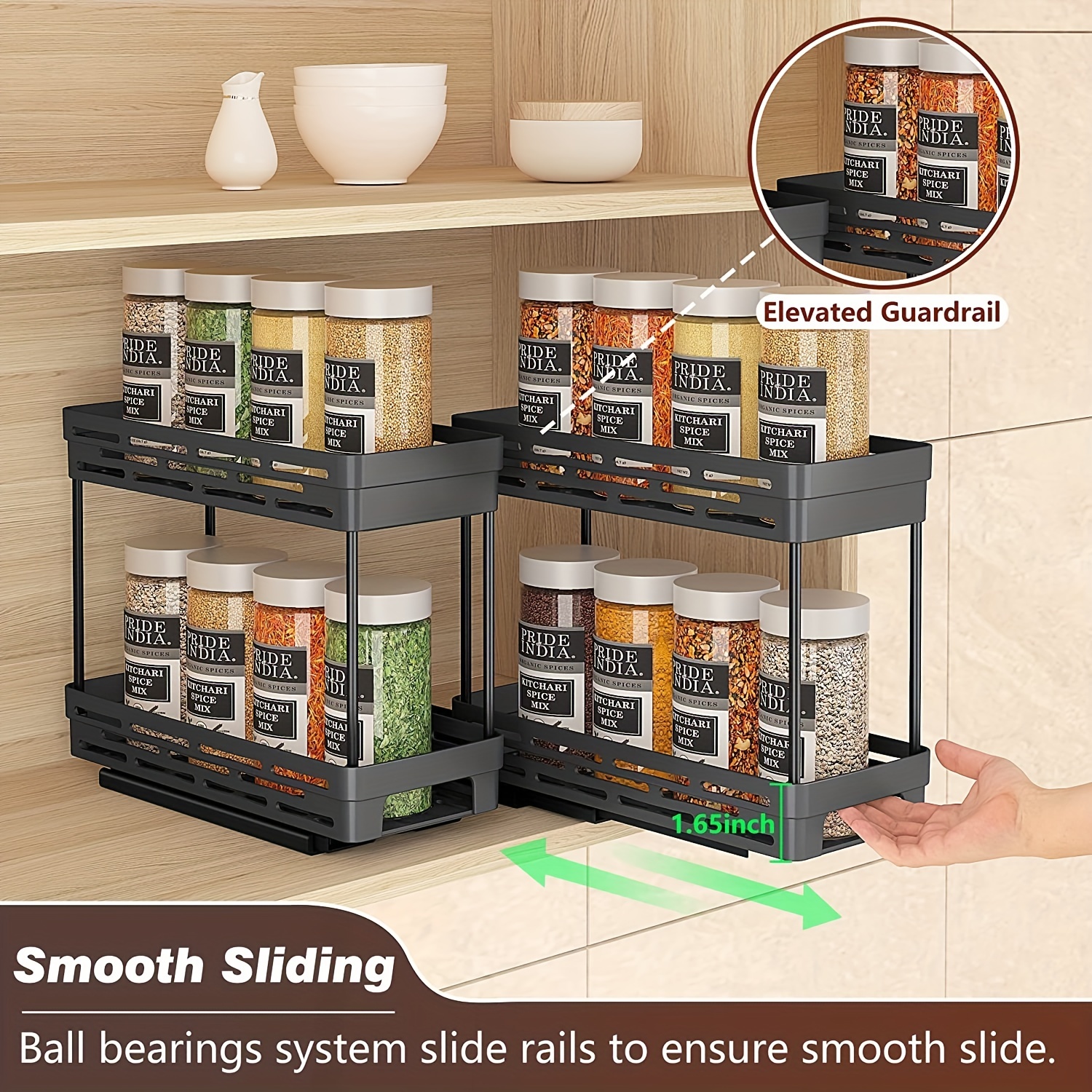 Sturdy Kitchen 2 Tier Slide out Seasoning Spice Storage Shelf Rack