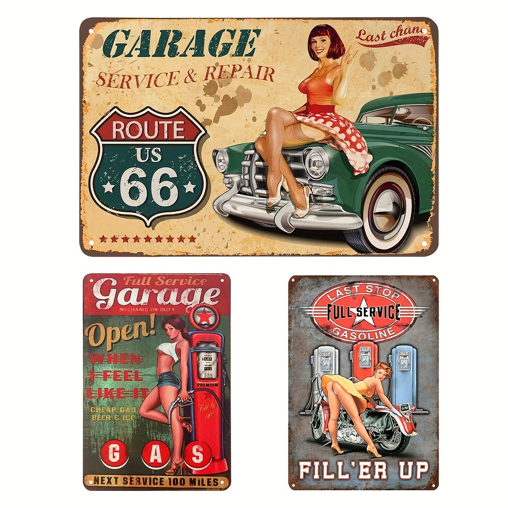 Putuo Decor-48 Kinds of Garage Plaque Vintage Metal Signs for Garage Gas  Station Car Service Wall Decor(8×12)