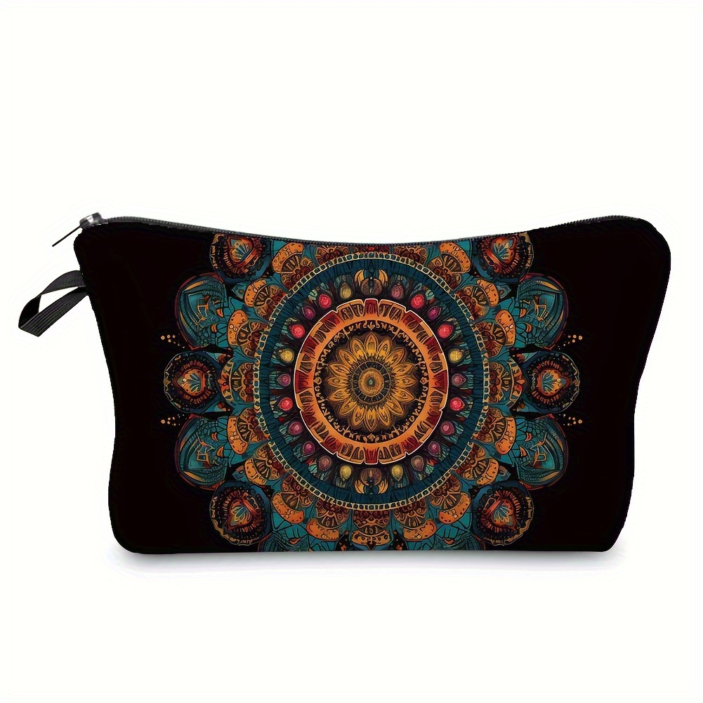 Mandala Print Women's Bag - Portable, Foldable Makeup Organizer With Zipper Closure