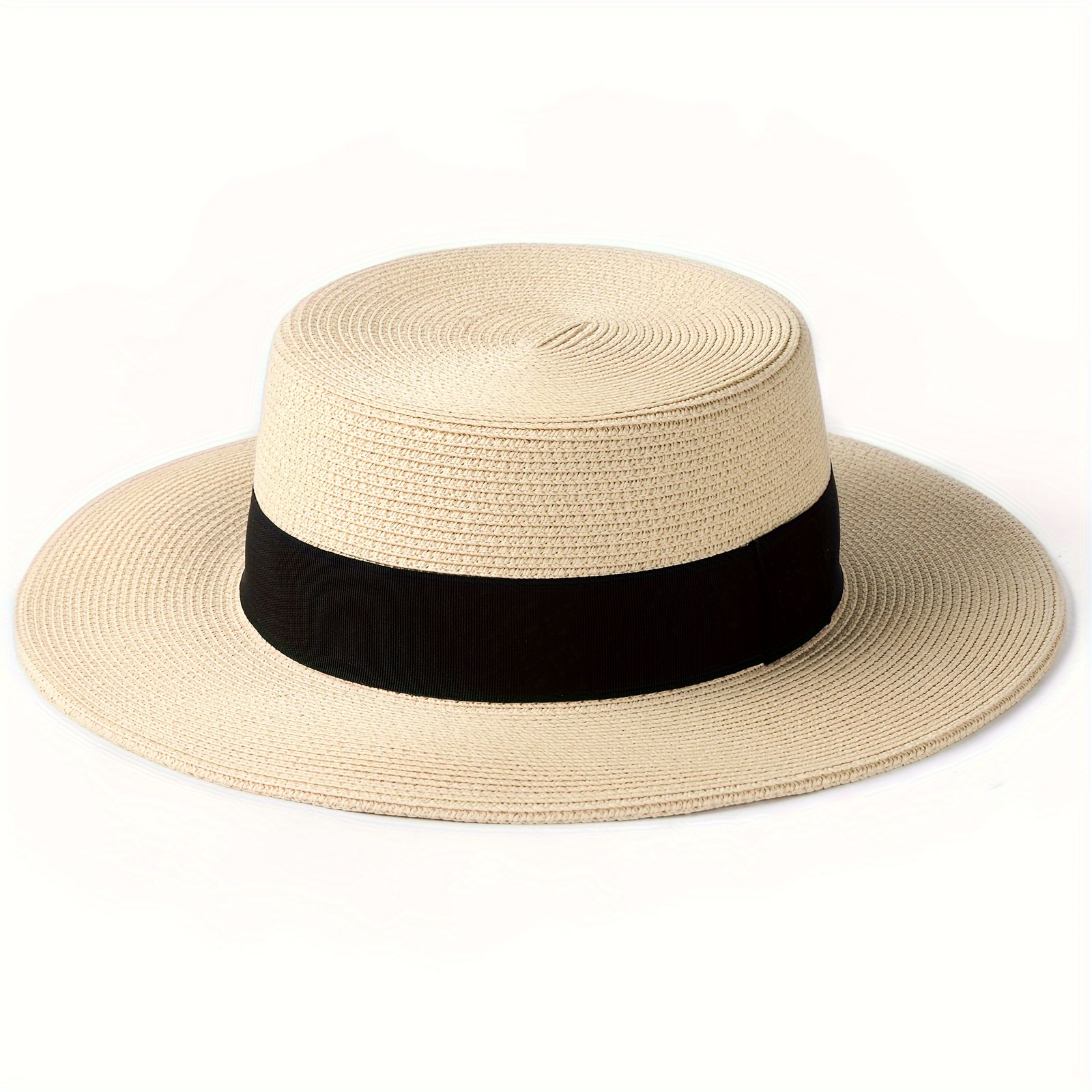 Classic Flat Top Sun Hat Classic Solid Color Straw Jazz Hat - Temu