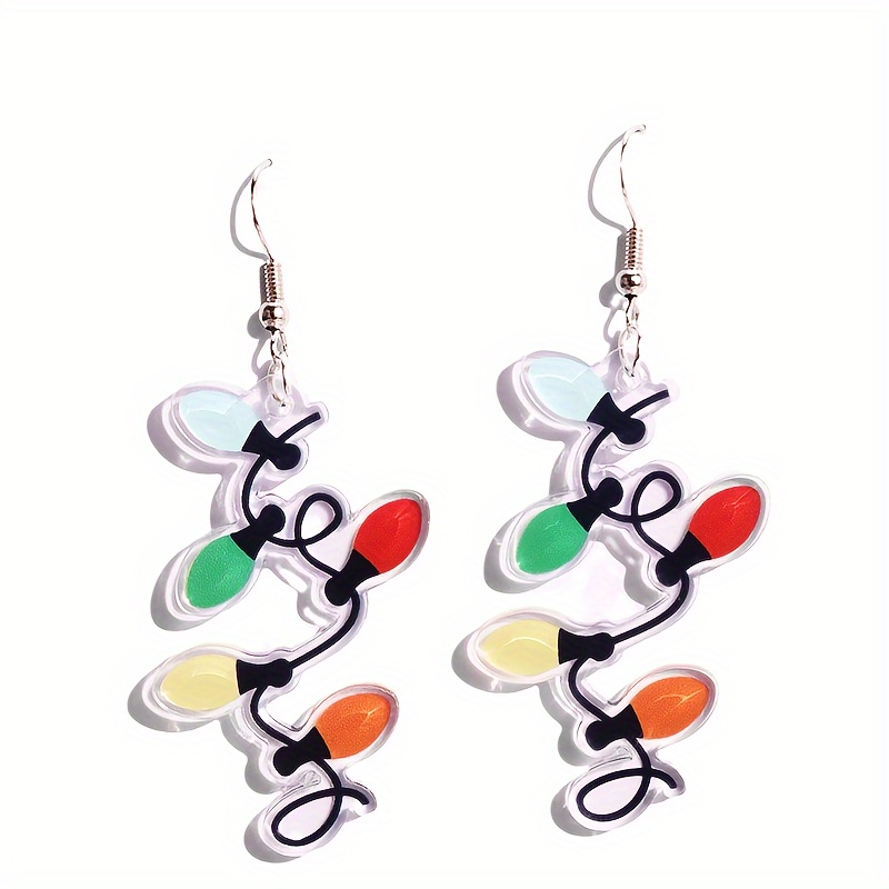 1pair Colorful Small Man Drawing Board Light Bulb Coffee Cup Pattern Hook Earrings for Girls Acrylic Earrings Gift for Family and Back to School