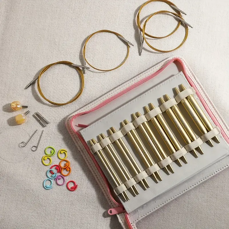 13pcs Interchangeable Circular Knitting Needles Set With Case And  Accessories Round Aluminum Kit Suitable For Knitter Enthusiasts