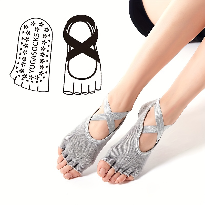 Grip enhancing Yoga Socks Cross Straps Toeless Design - Temu