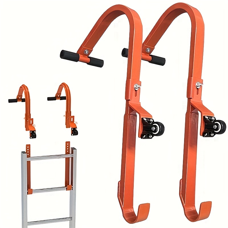 2pcs Ladder Roof Hook With Wheel, Heavy Duty Steel Ladder Stabilizer, Roof  * Extension, Rubber Grip T-Bar For Damage Prevention, 550 Lbs Weight Ra