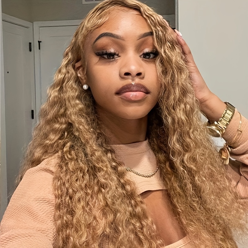 

Honey Blonde Water Weave Curly Human Hair Wigs 13x4 Hd Transparent Lace Front Wig Preplucked With Baby Hair #27colored Remy Curly Hair Natural Hairline 150%