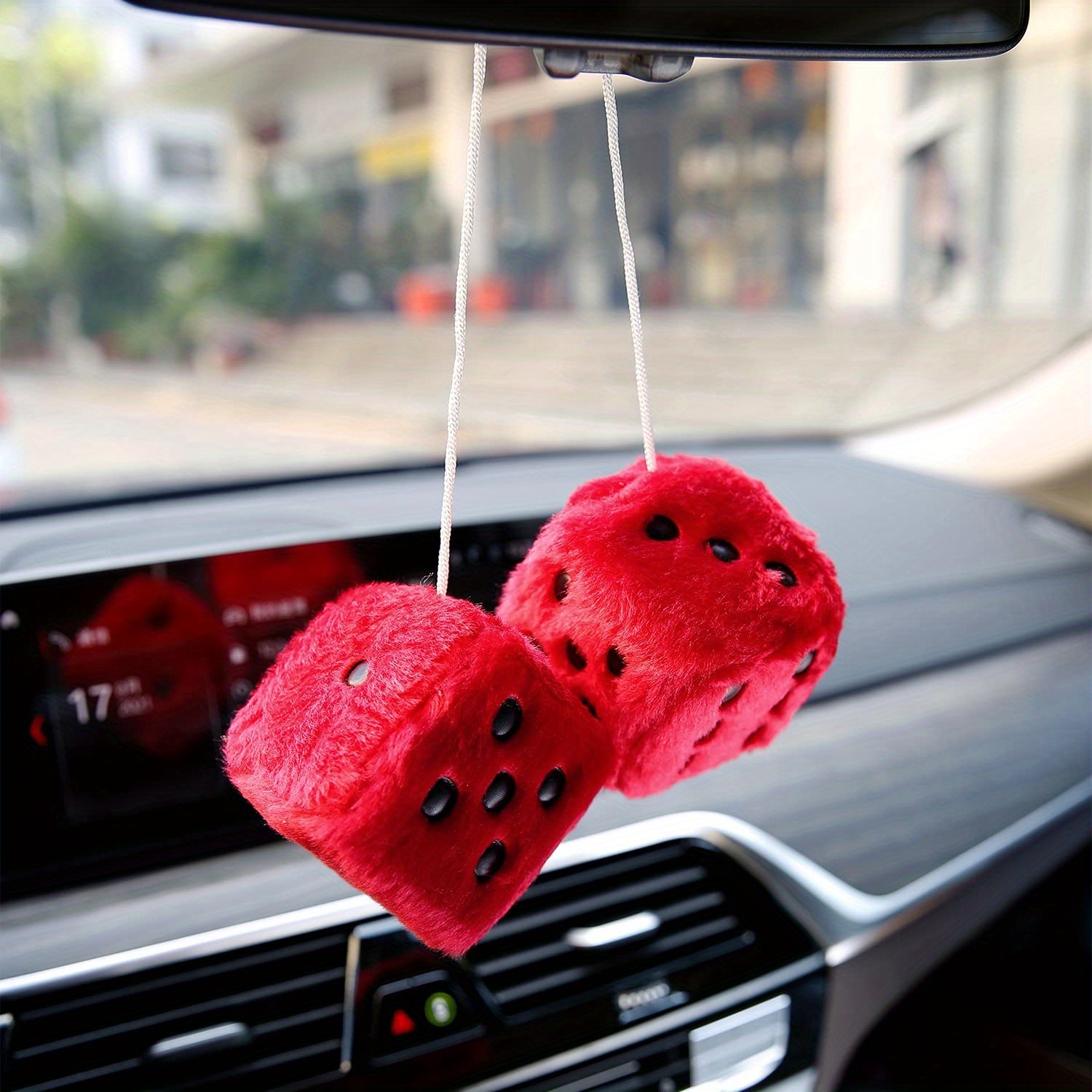 Rear View Mirror Decoration Fuzzy Plush Dice Pendant Car Hanging Accessories