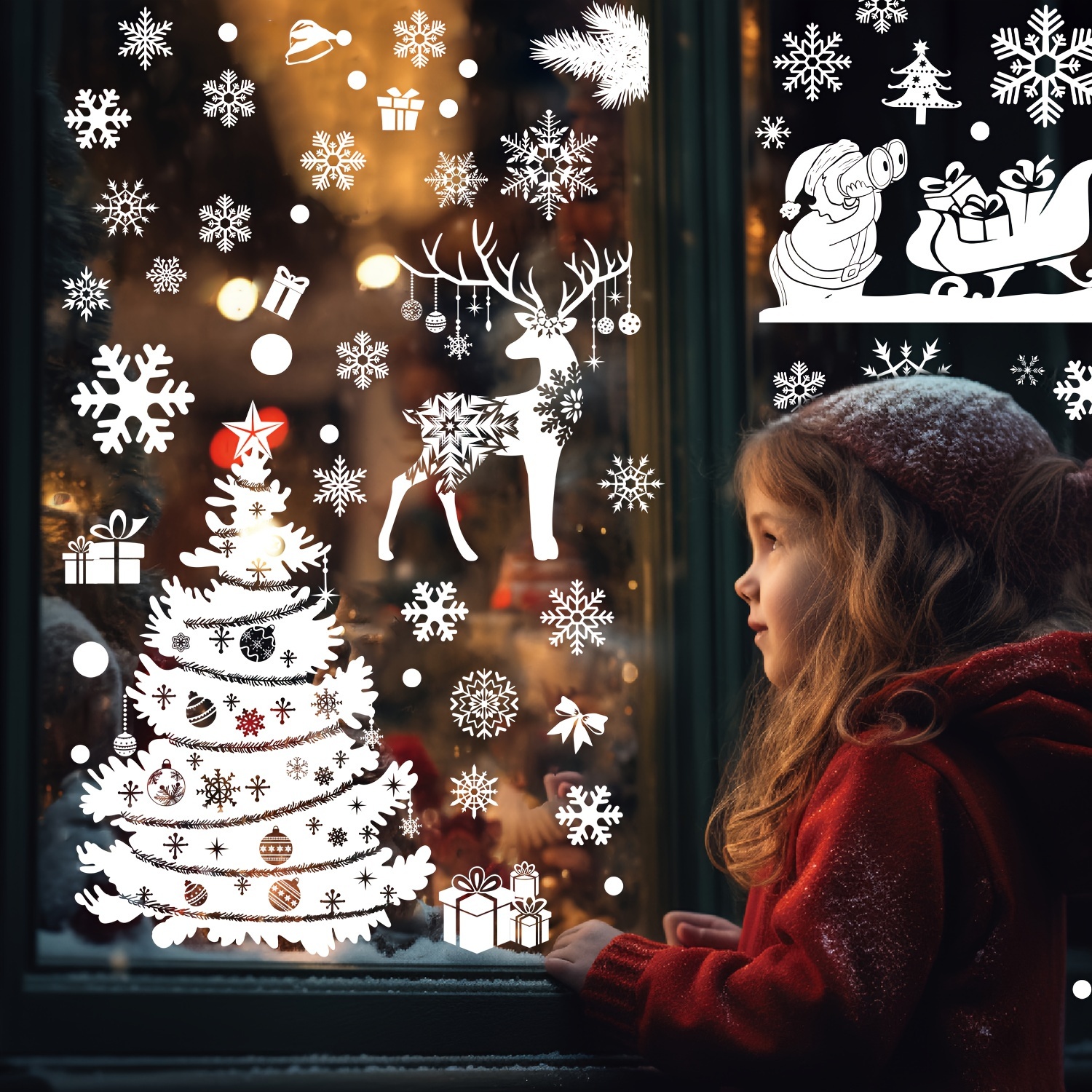 1pc Christmas Snowflake Decor Window Sticker Waterproof Removable Glass  Door Scene Setting Decoration Sticker For Shop Display