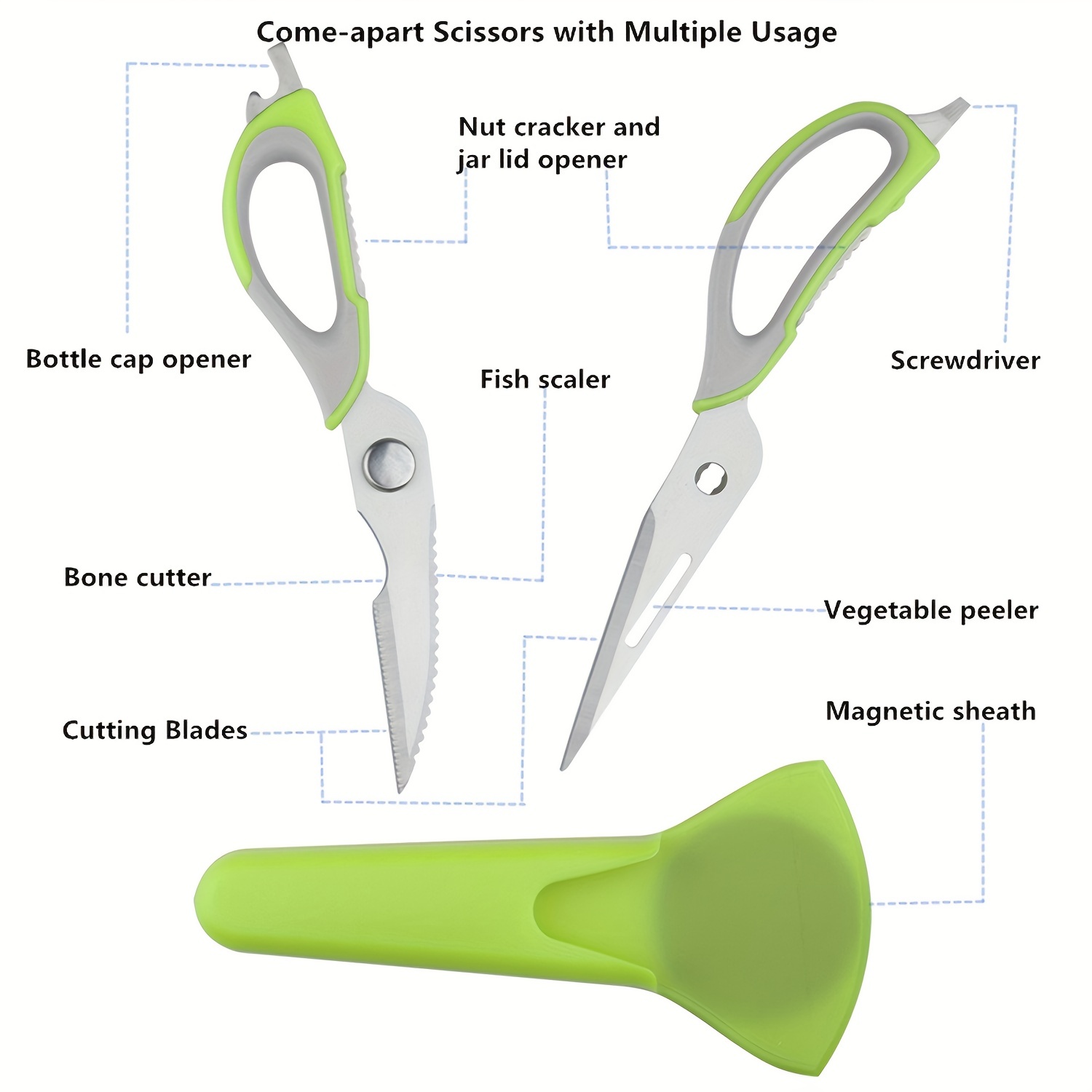 Multifunctional Stainless Steel Kitchen Scissors, Used For Chicken, Fish,  Meat, Bottle Opener, Nut , Fish Scaler & Bone Scraper