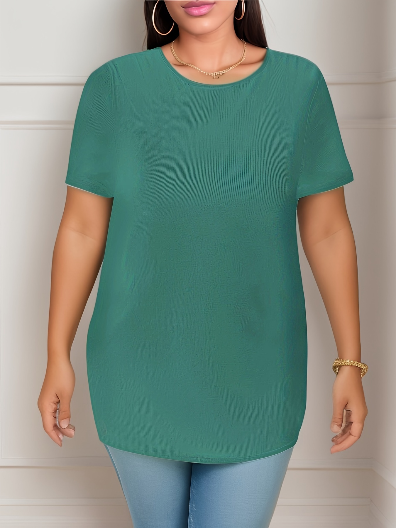 Plus Size Emerald Green Short Sleeve T-Shirt