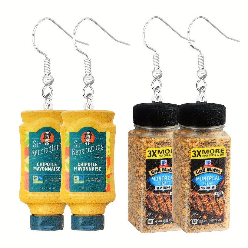 Chili Sauce Canned Bottle Snack Design Dangle Earrings Cute Temu
