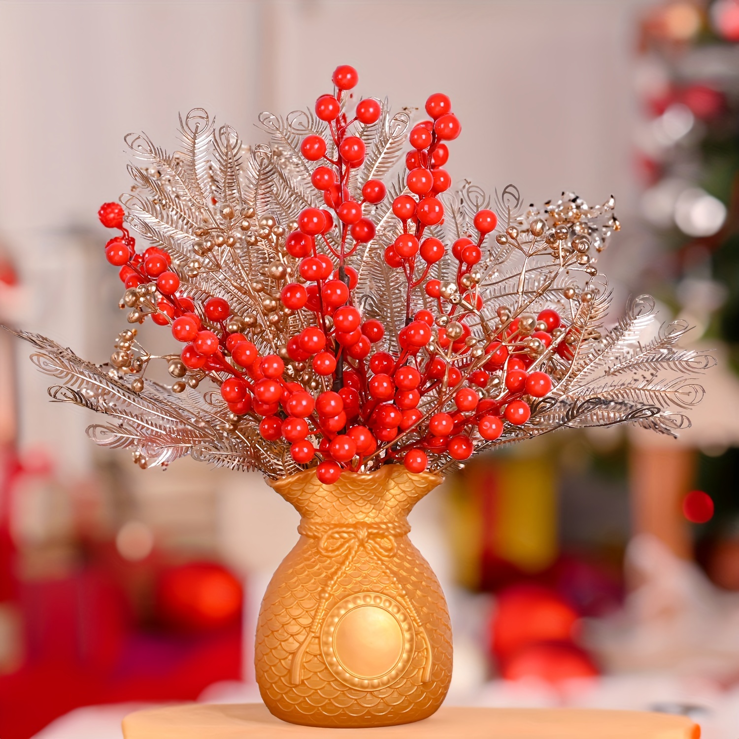 5/10/20pcs Artificial Red Berry Flowers Bouquet Chritsmas Fake