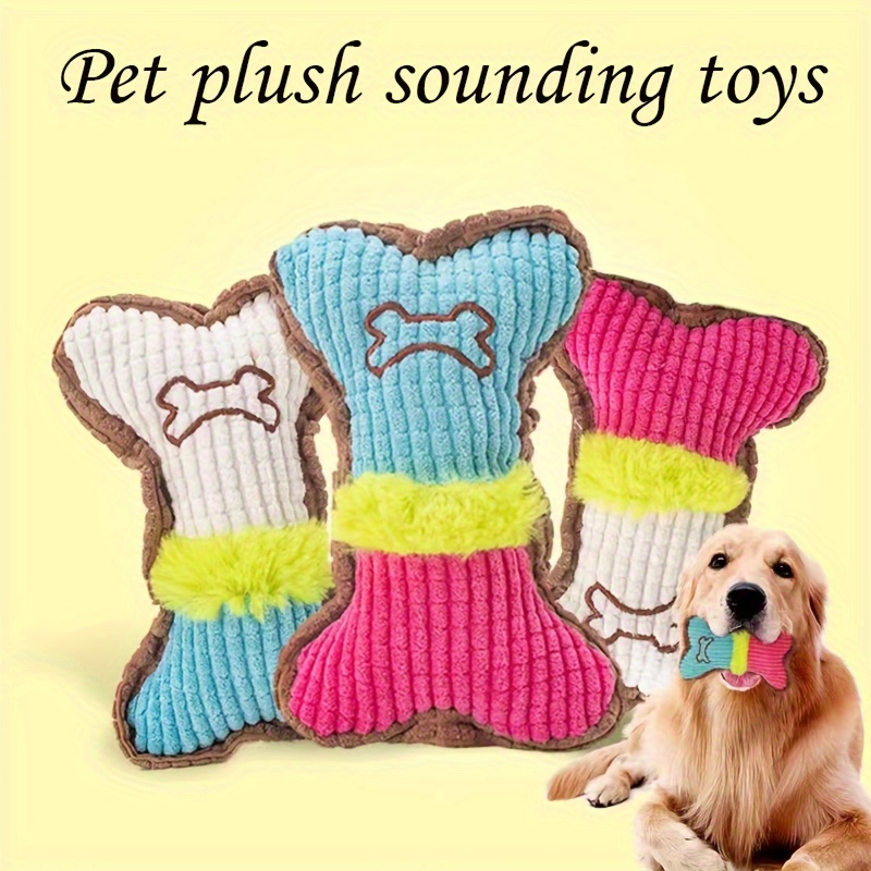 

1pc Bone Design Pet Grinding Teeth Squeaky Plush Toy, Chewing Toy For Dog Interactive Supply