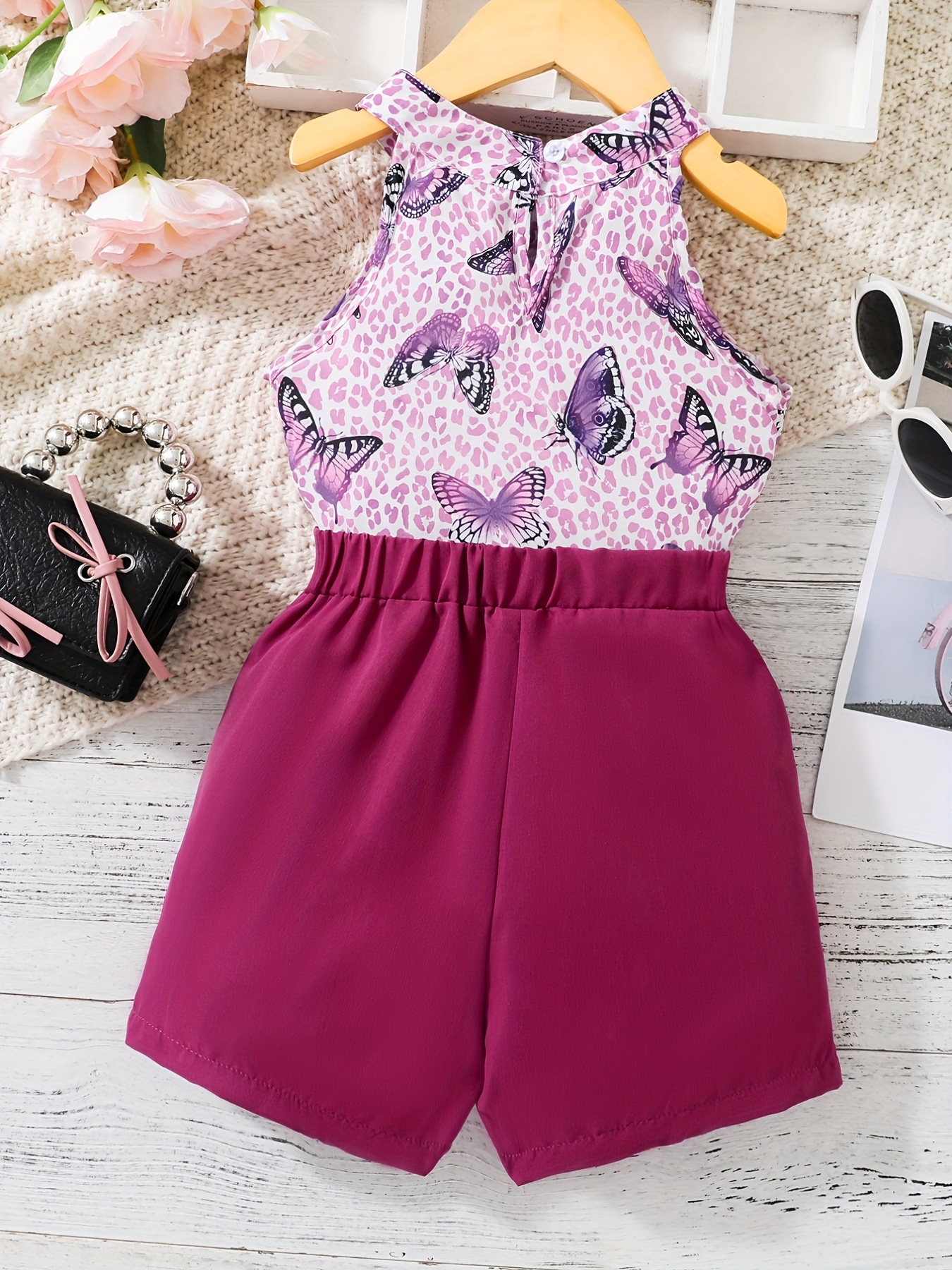 Girls' Leopard Halter Top & Button Shorts Set for Party Beach Vacation