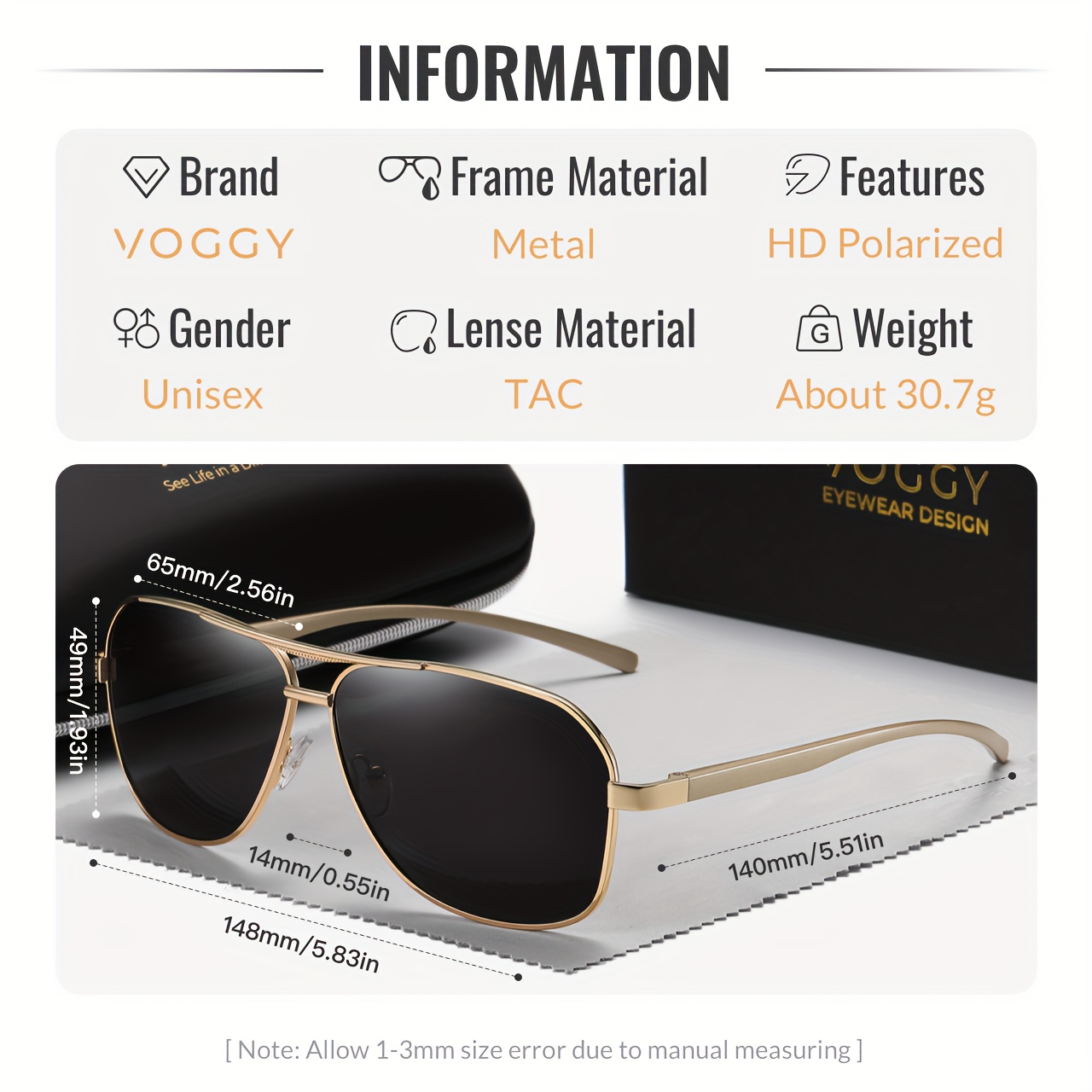 Polarized Designer Sunglasses For Men 65mm Drive/Travel/Cycling