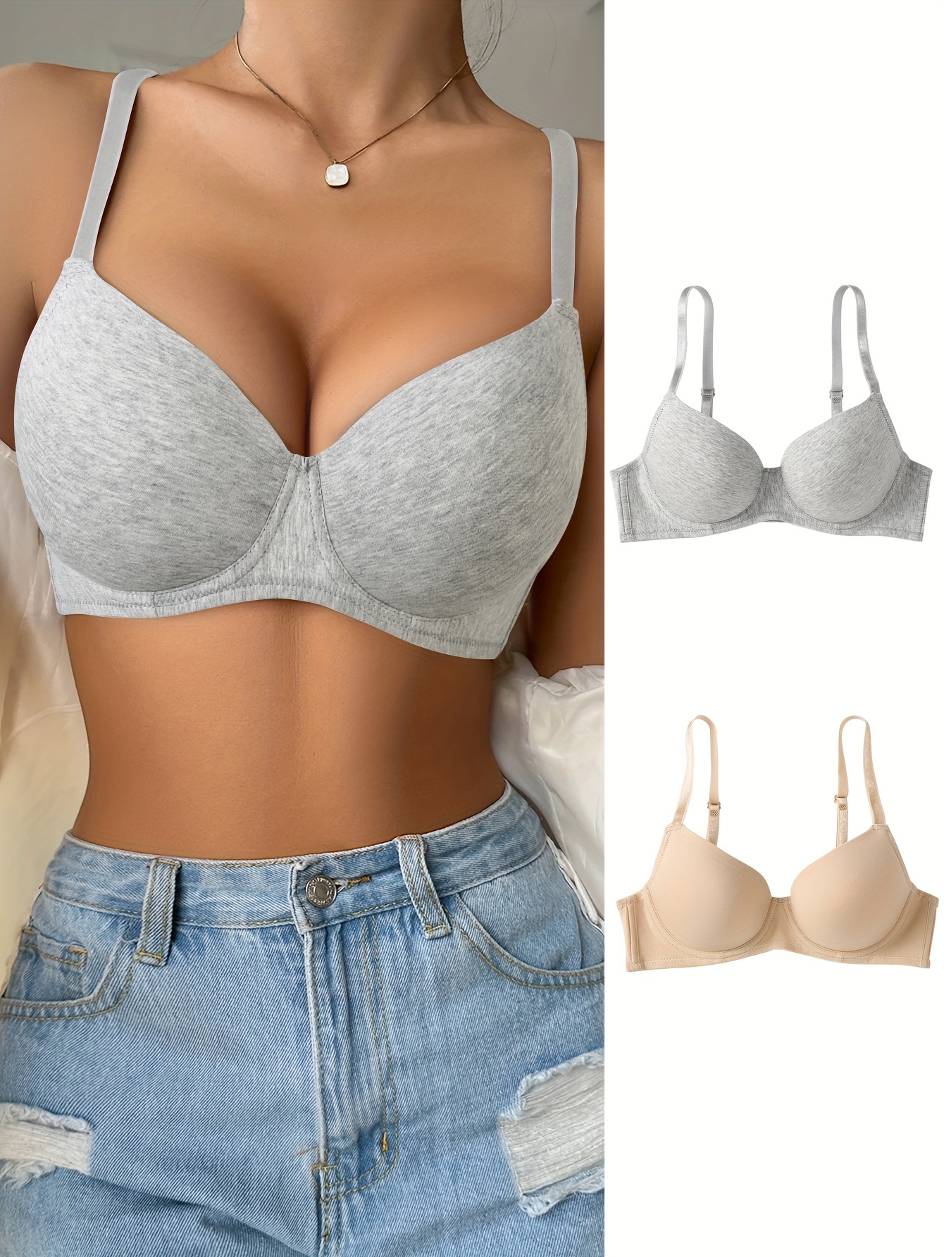 Solid Ribbed Push Bras Comfy Breathable Intimates Bra - Temu