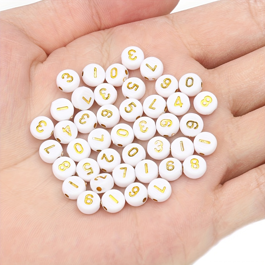 Round Acrylic White Golden Number Letter Beads For Jewelry - Temu