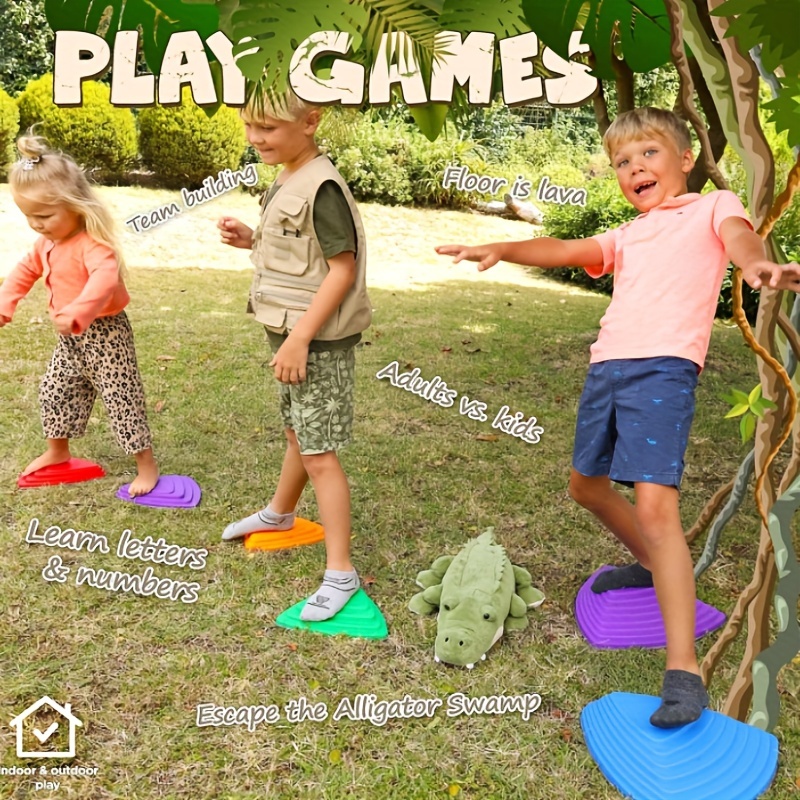 6pcs Stepping Stones Toys For Kids Indoor And Outdoor Balance Blocks Promote Coordination Balance Safe Rubber Non Slip Edging Teaching Toys Parent child Toys